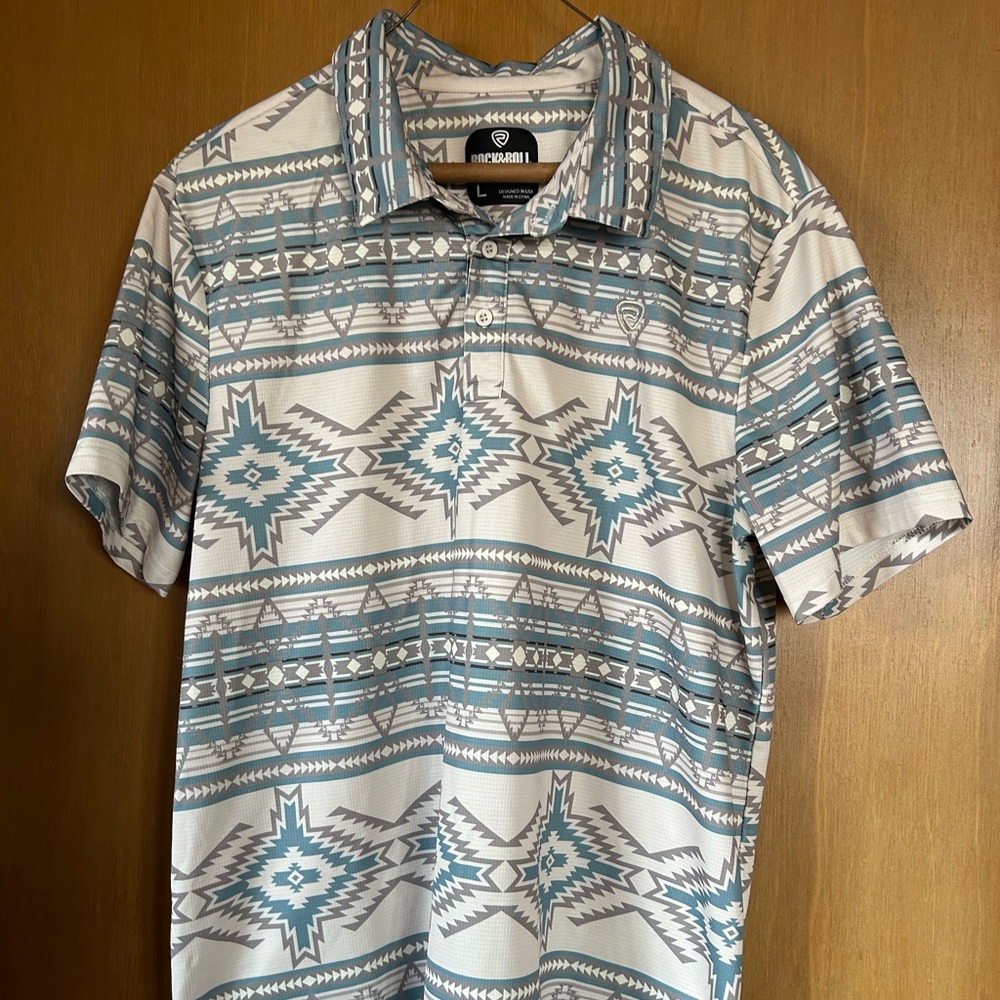 Like NEW Rock & Roll Denim Mens Southwest Print Modern Fit Short Sleeve Medium